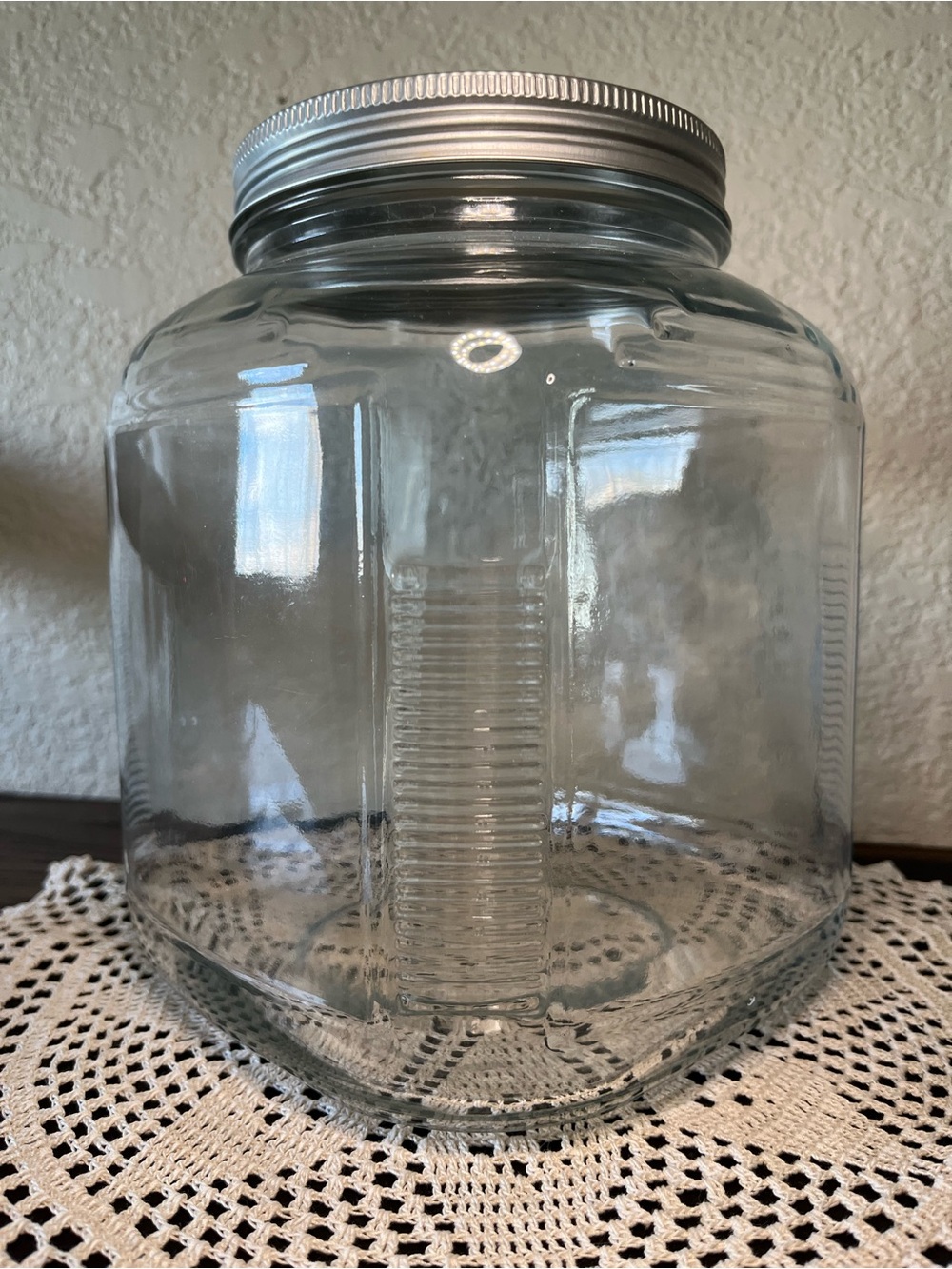 Anchor Hocking Hoosier style Glass Storage Jar with Silver Screw-On Lid 8”